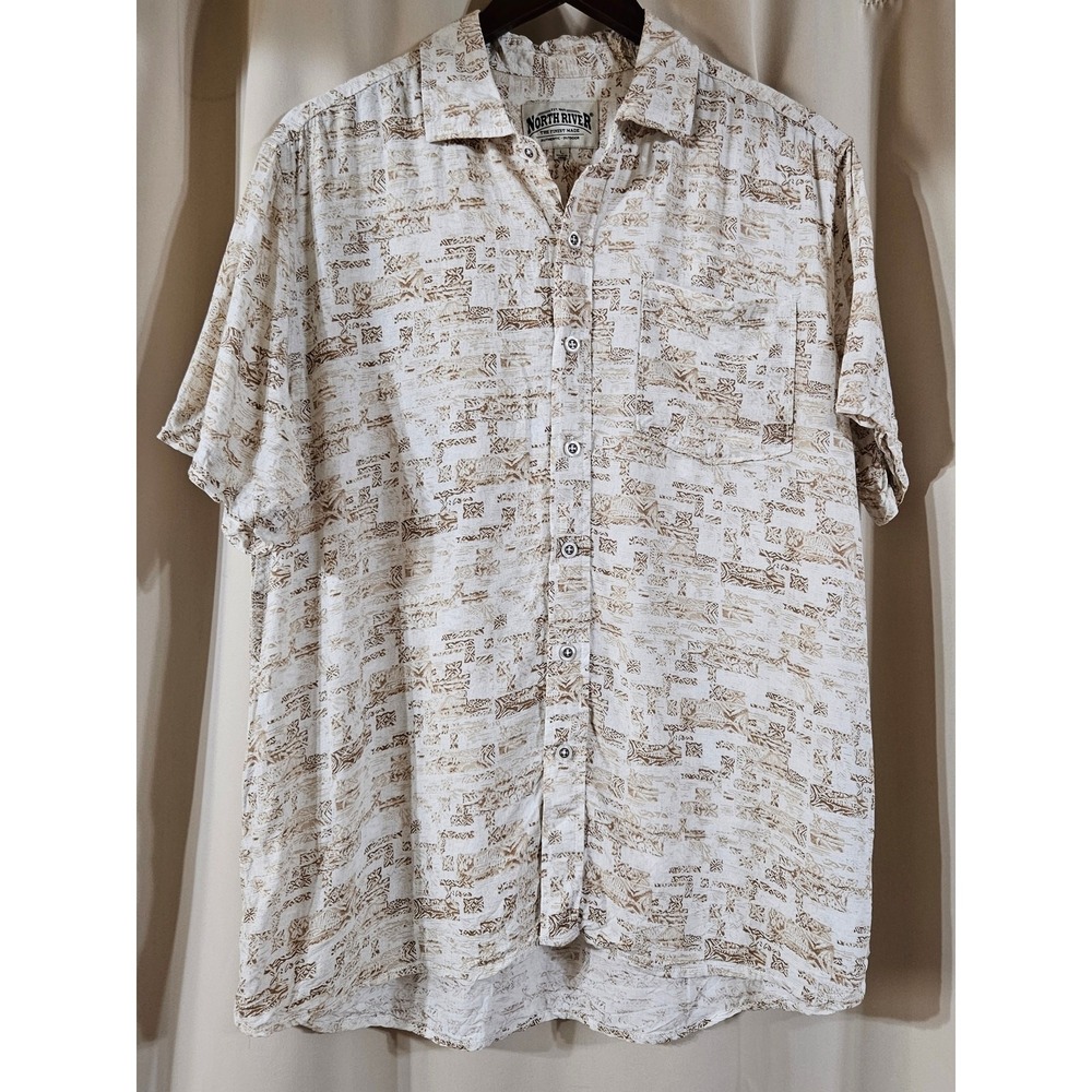 North River Mens Whitetail‎ Geometric Print Tencel Blend Button Down Shirt L